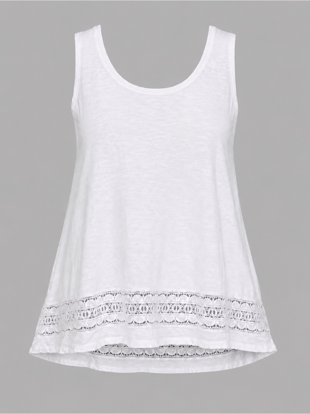 LOFT White Cotton Sleeveless Crochet Lace Hem Tank Top Size XL